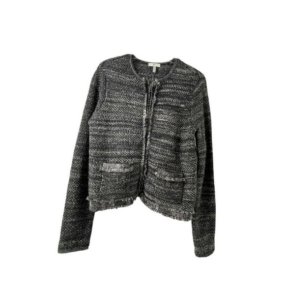 Joie Full Zip Sweater Womens Small Gray Wool Blend Fringe Trim Pockets Classic - Picture 1 of 6